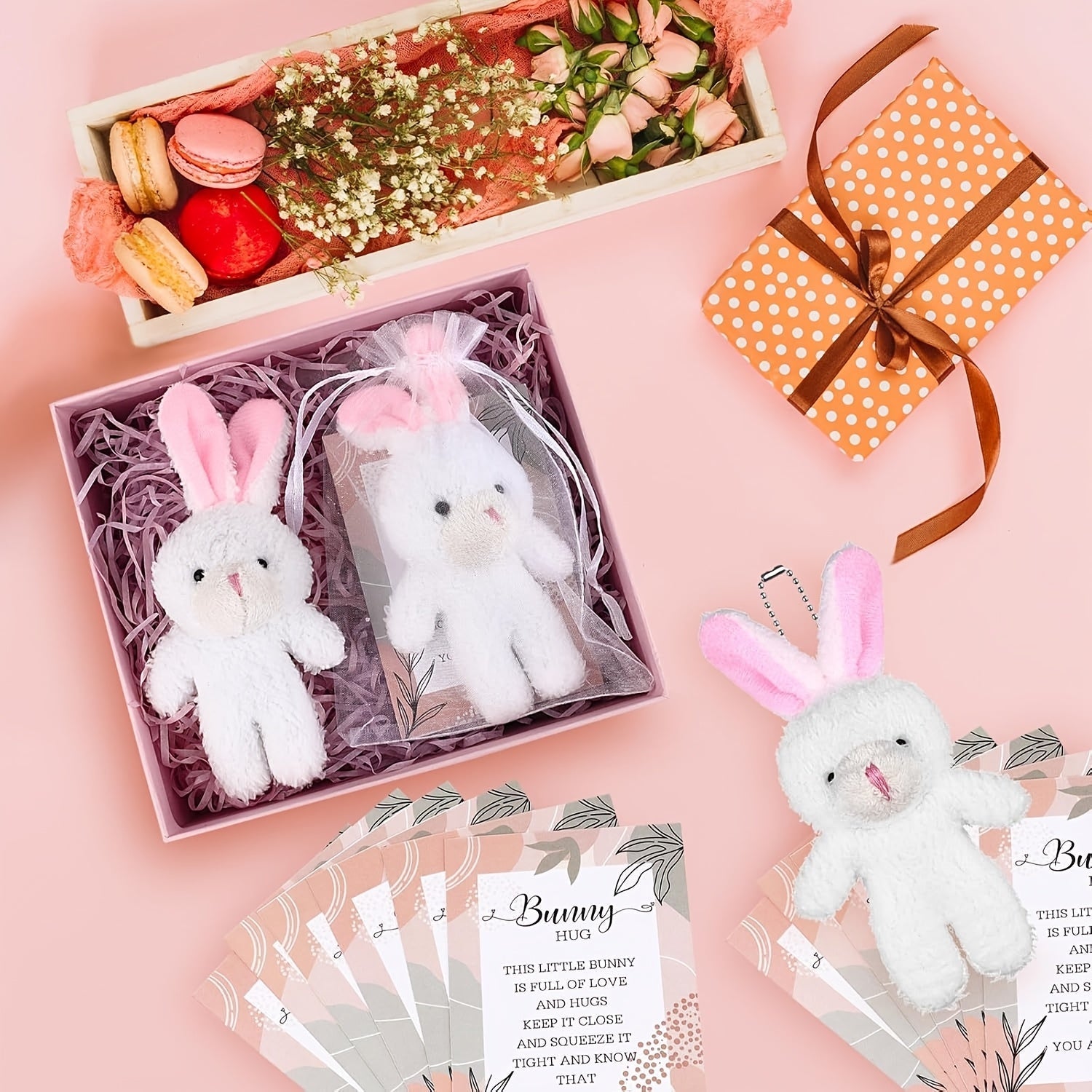 6-Pack Mini White Bunny Gifts With Hug Cards