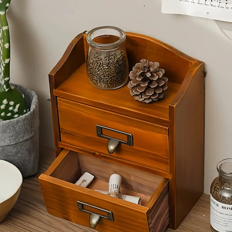 Vintage Solid Wood Drawer Cabinet with Metal Hanging Buckle
