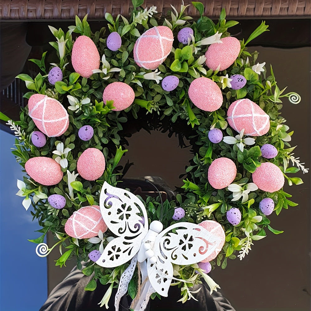 Pink & Green Garland Easter Wreath Door Decor