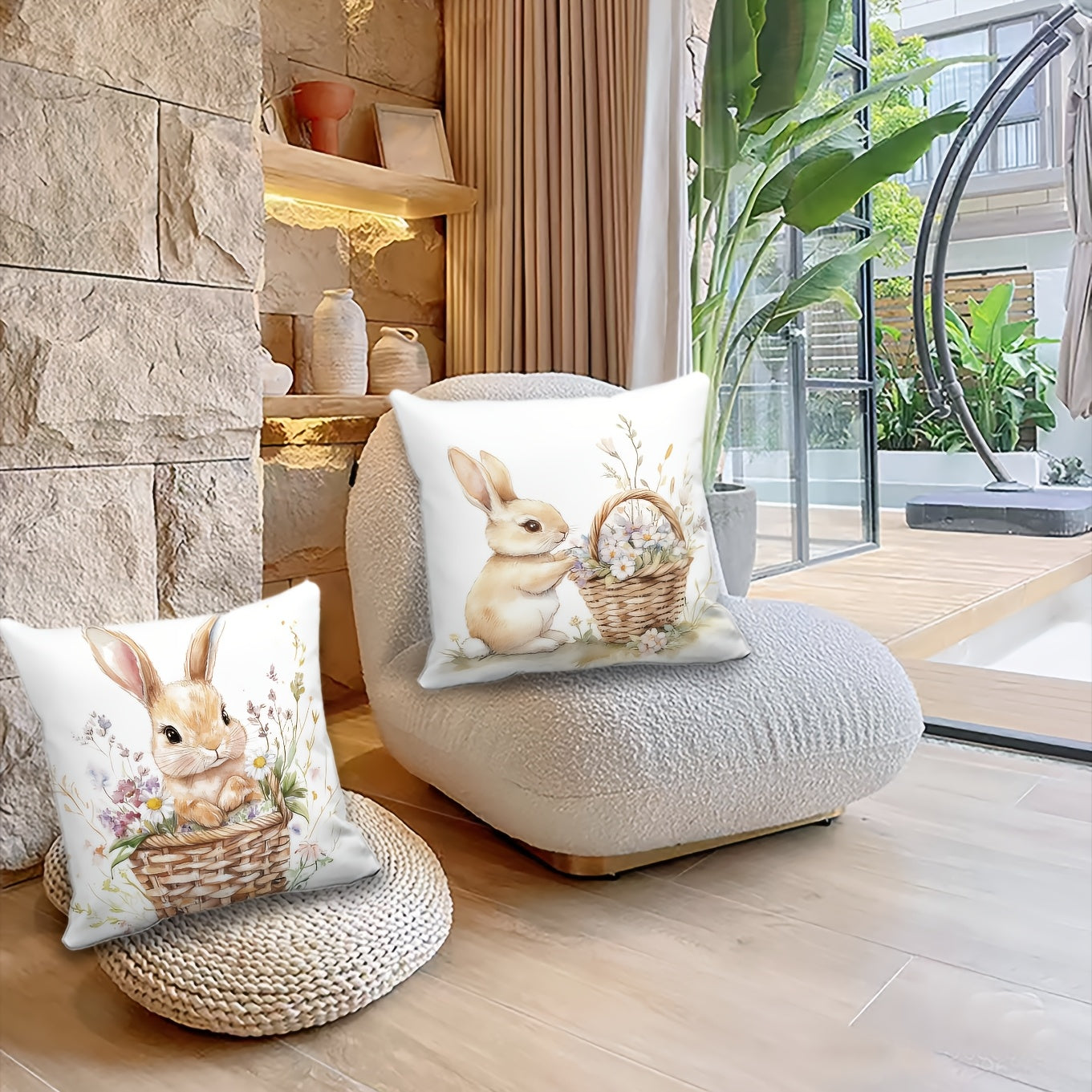 4pcs Multicolor Easter Bunny Floral Cushion Covers