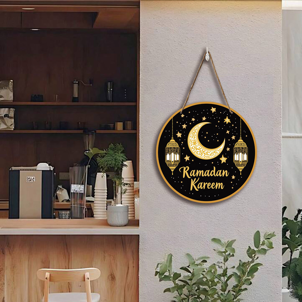 Ramadan Wooden Moon & Stars Eid Wall Hanging