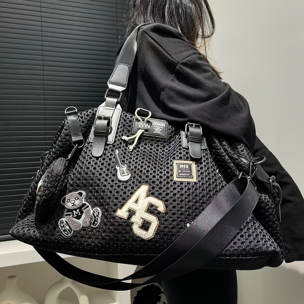 Teddy Bear Print Shoulder Tote Bag