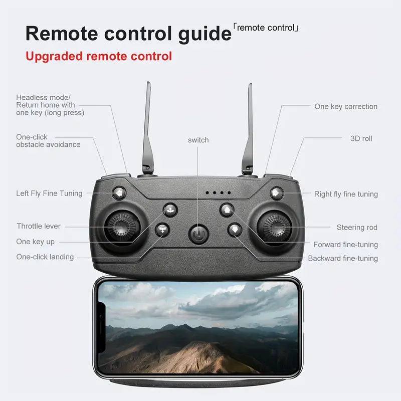 Foldable RC Drone with HD Camera & Altitude Hold - Black