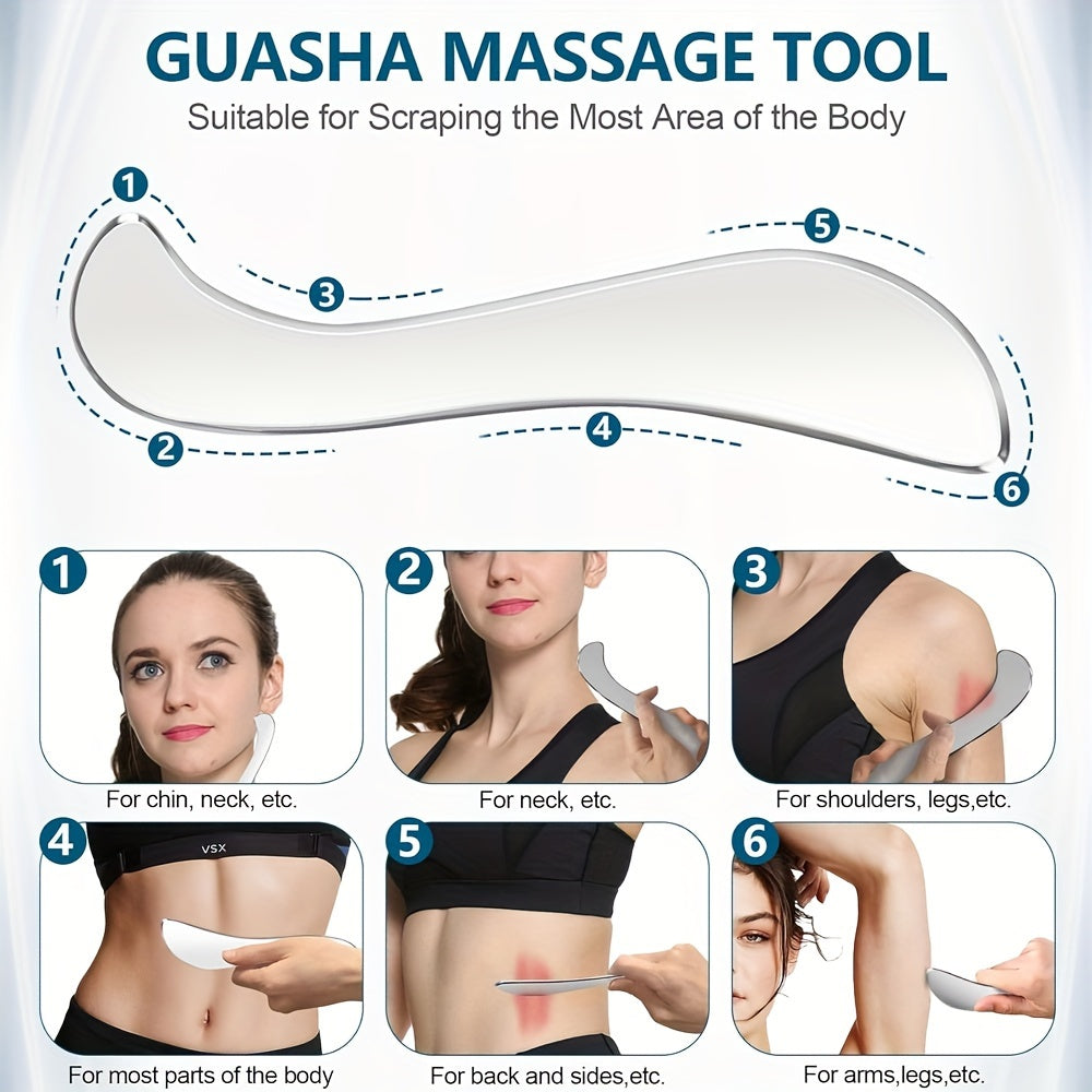 2Pcs Stainless Steel Gua Sha Massage Tool Set(Silver)