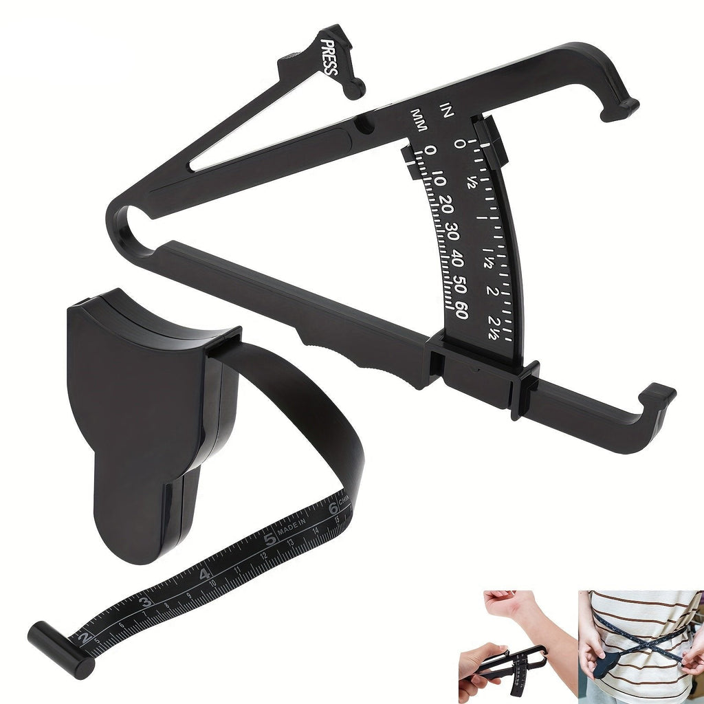Portable Body Fat Caliper And Tape Measure Set(Black)