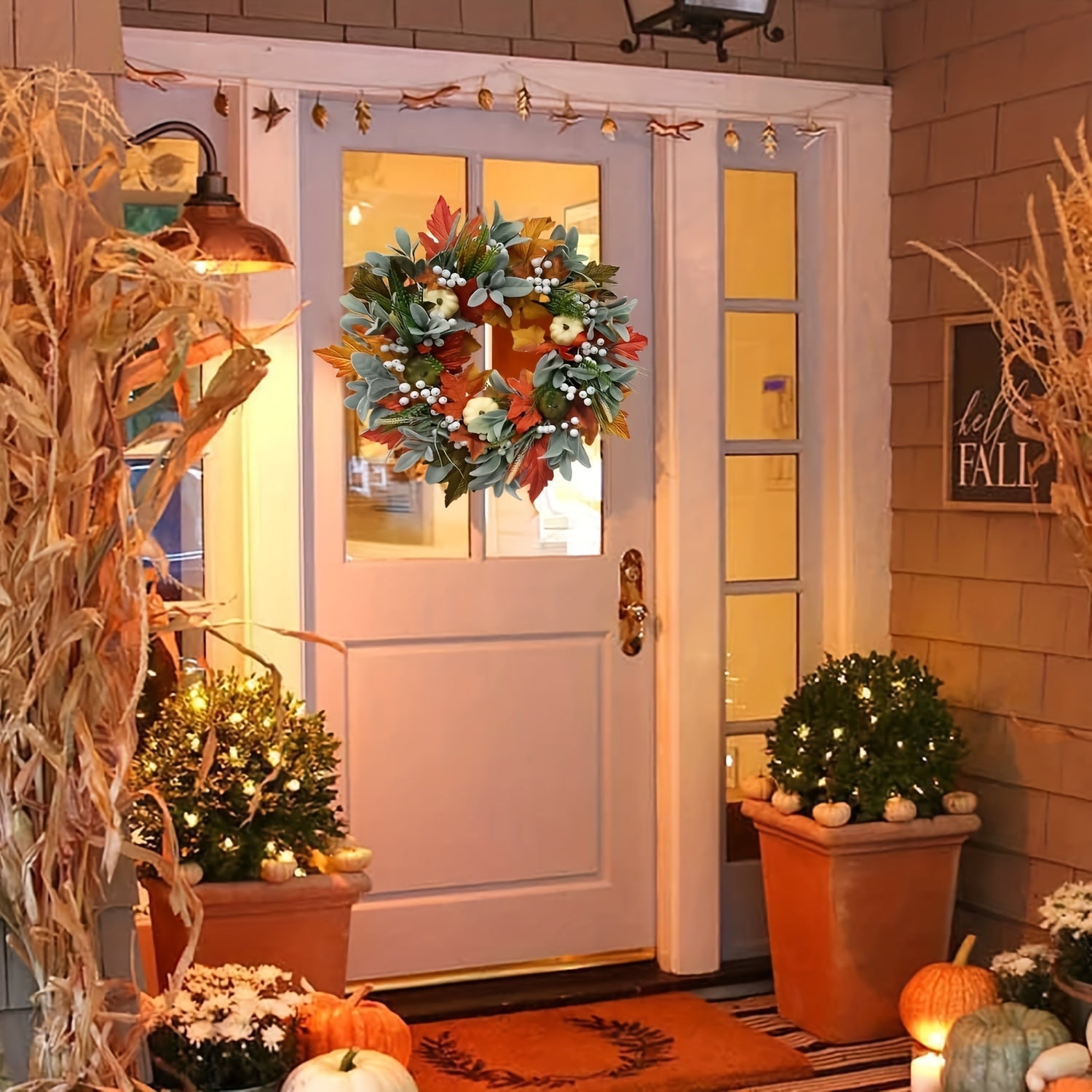 Halloween Winter Pumpkin Maple Leaf Wreath