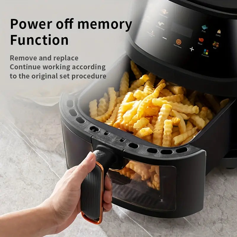 6L Large Capacity Visual Air Fryer with Color Touch Screen - Gray-Black