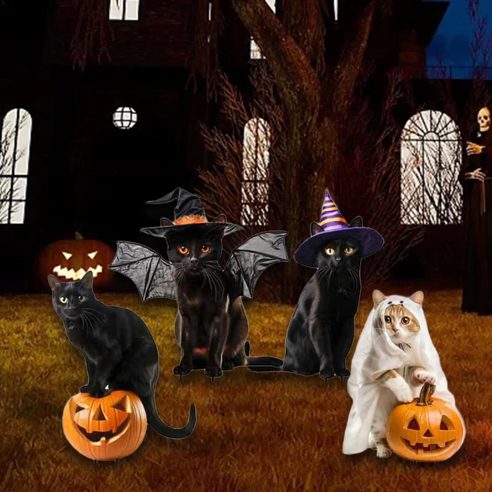 Metal Cat Statues Garden Stakes Halloween (4 Set)