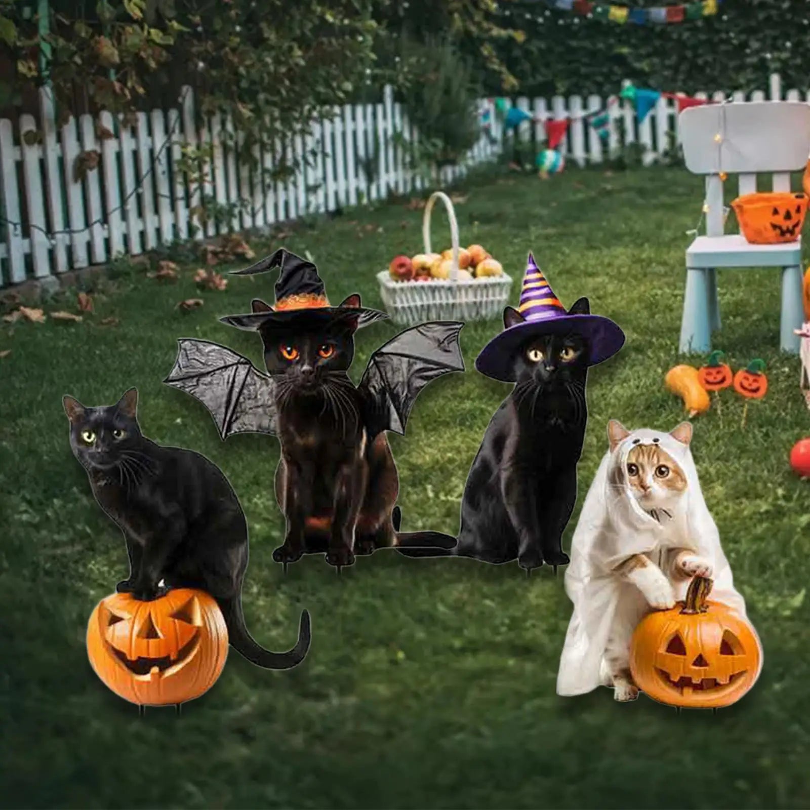 Metal Cat Statues Garden Stakes Halloween (4 Set)