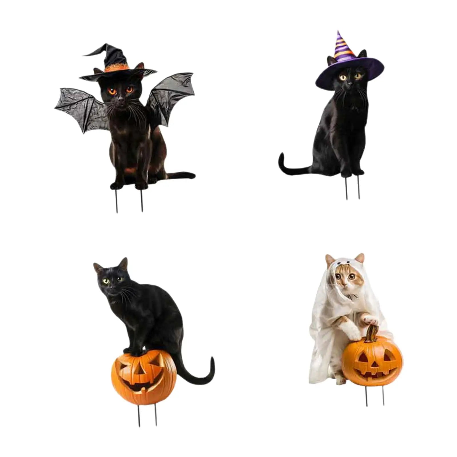 Metal Cat Statues Garden Stakes Halloween (4 Set)
