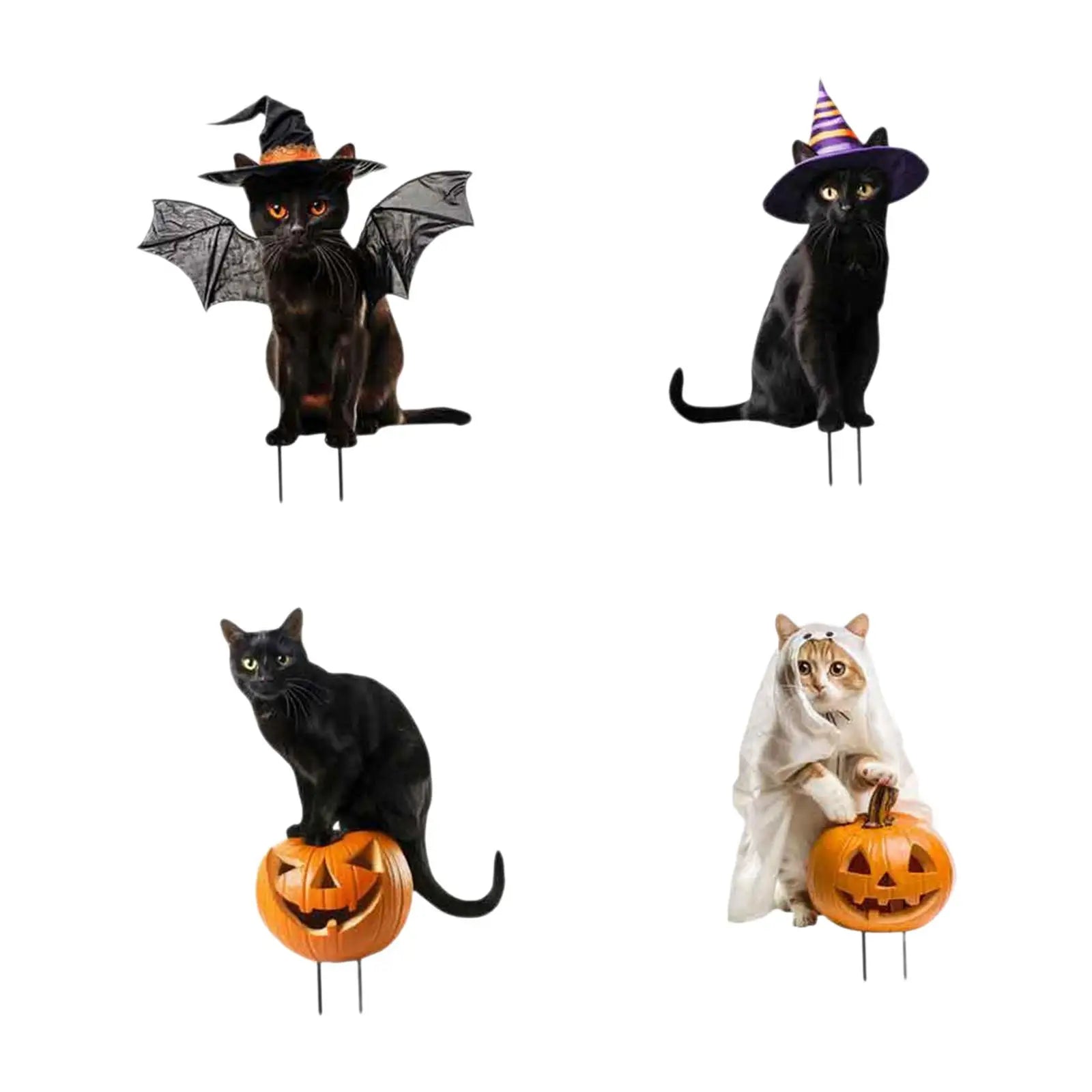 Metal Cat Statues Garden Stakes Halloween (4 Set)