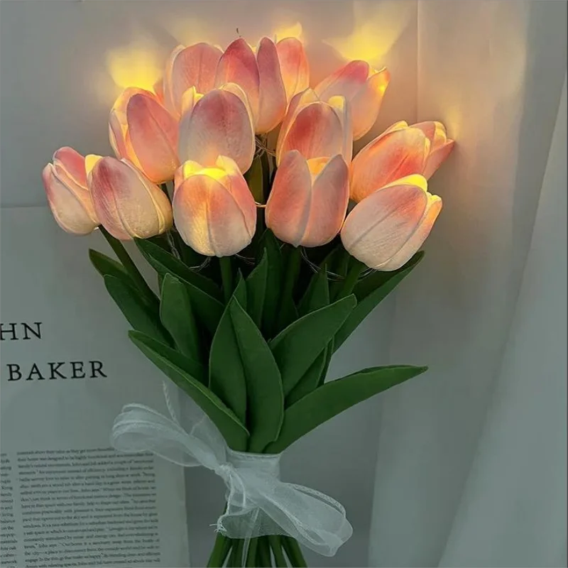 10Pcs Led Tulip Artificial Flowers Bouquet For Home Decoration