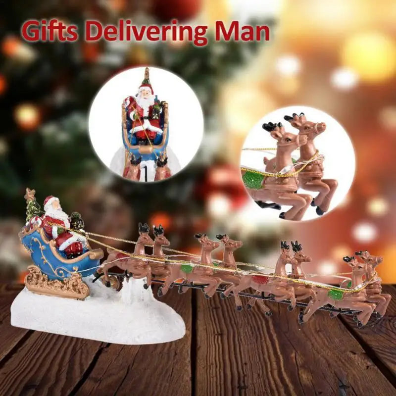 Christmas Village Led Santa'S Sleigh & Reindeer Ornament (5Pcs )