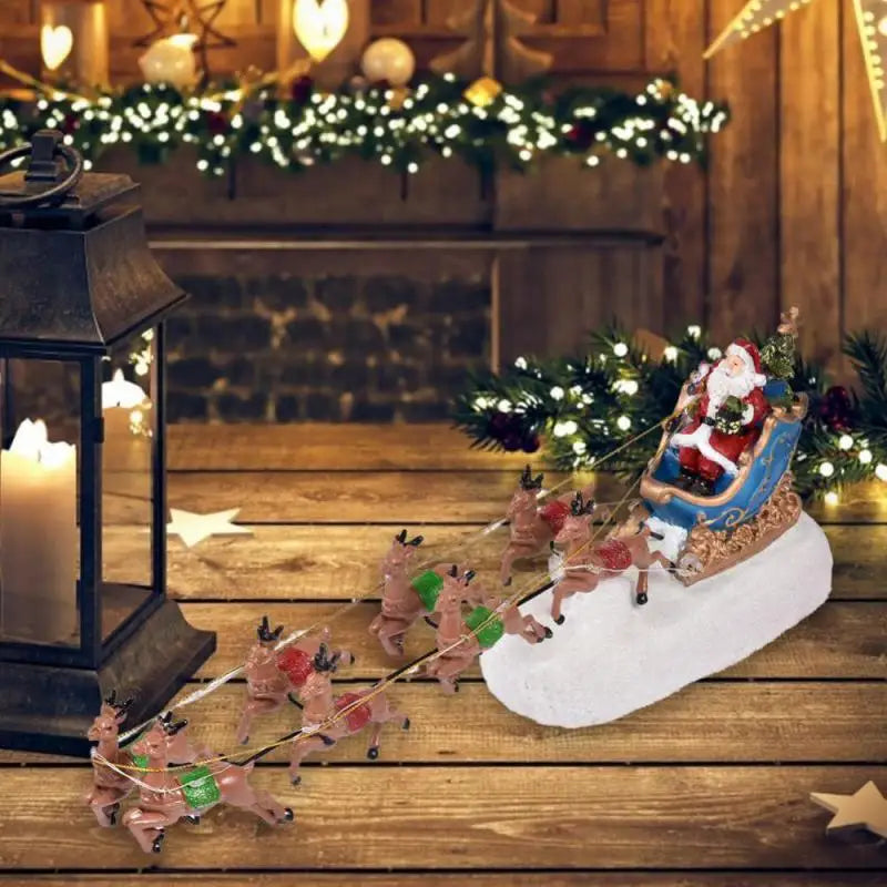 Christmas Village Led Santa'S Sleigh & Reindeer Ornament (5Pcs )
