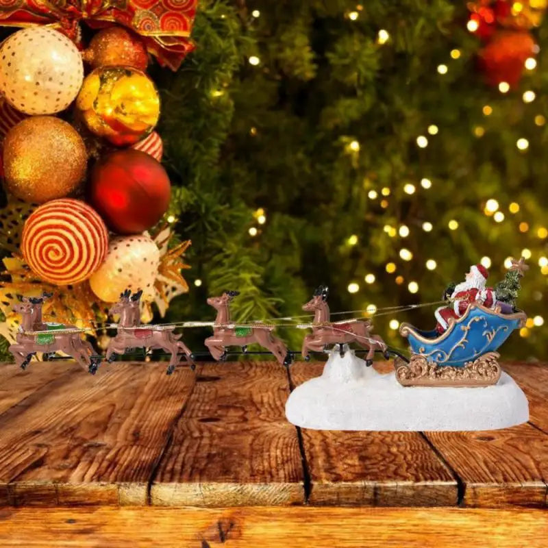 Christmas Village Led Santa'S Sleigh & Reindeer Ornament (5Pcs )