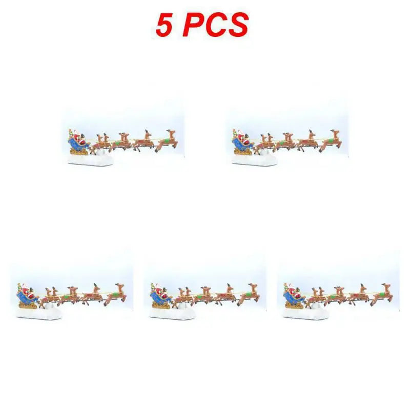 Christmas Village Led Santa'S Sleigh & Reindeer Ornament (5Pcs )