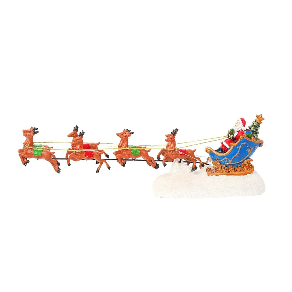 Christmas Village Led Santa'S Sleigh & Reindeer Ornament (5Pcs )
