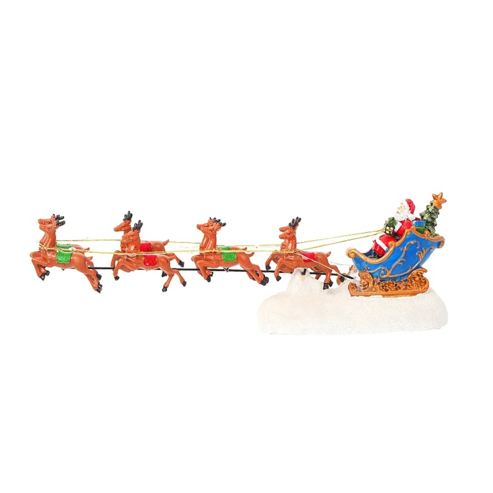 Christmas Village Led Santa'S Sleigh & Reindeer Ornament (5Pcs )