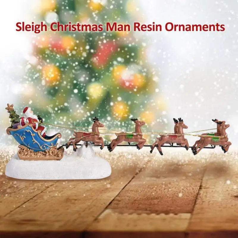 Christmas Village Led Santa'S Sleigh & Reindeer Ornament (5Pcs )