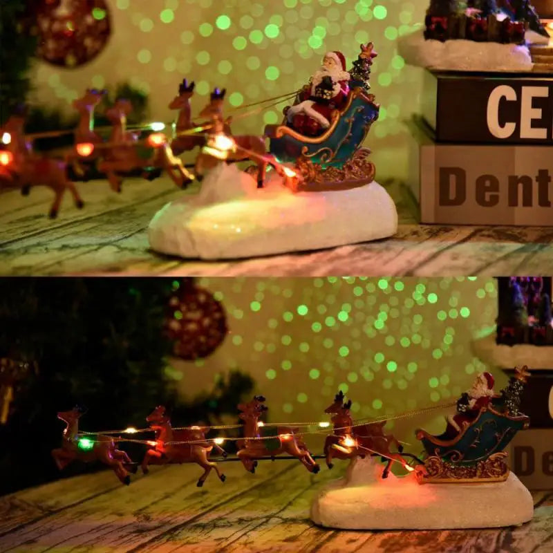 Christmas Village Led Santa'S Sleigh & Reindeer Ornament (5Pcs )