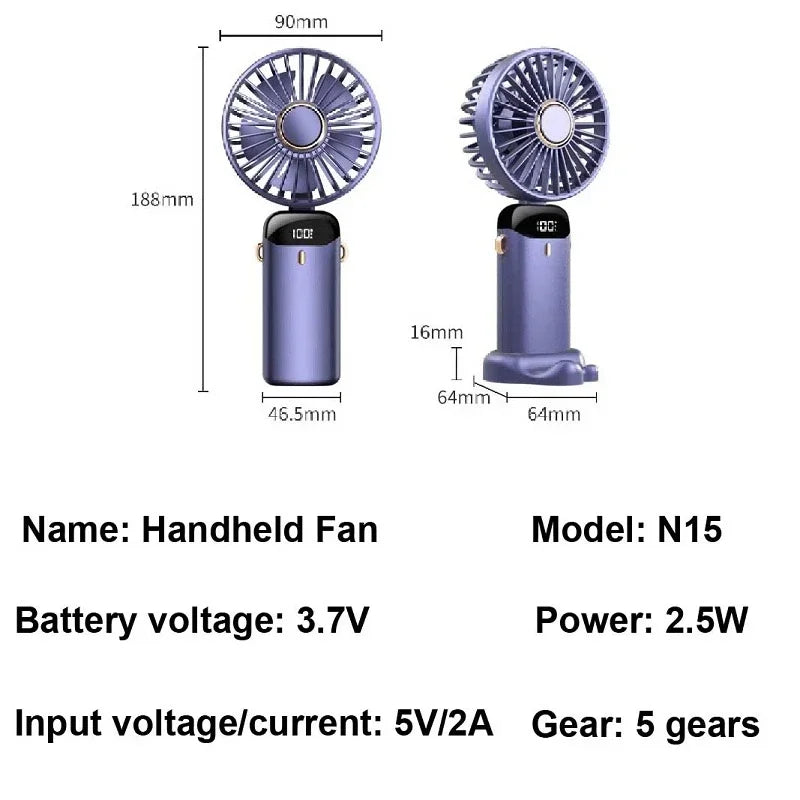 Foldable Handheld Mini Fan With Phone Stand (5000Mah)