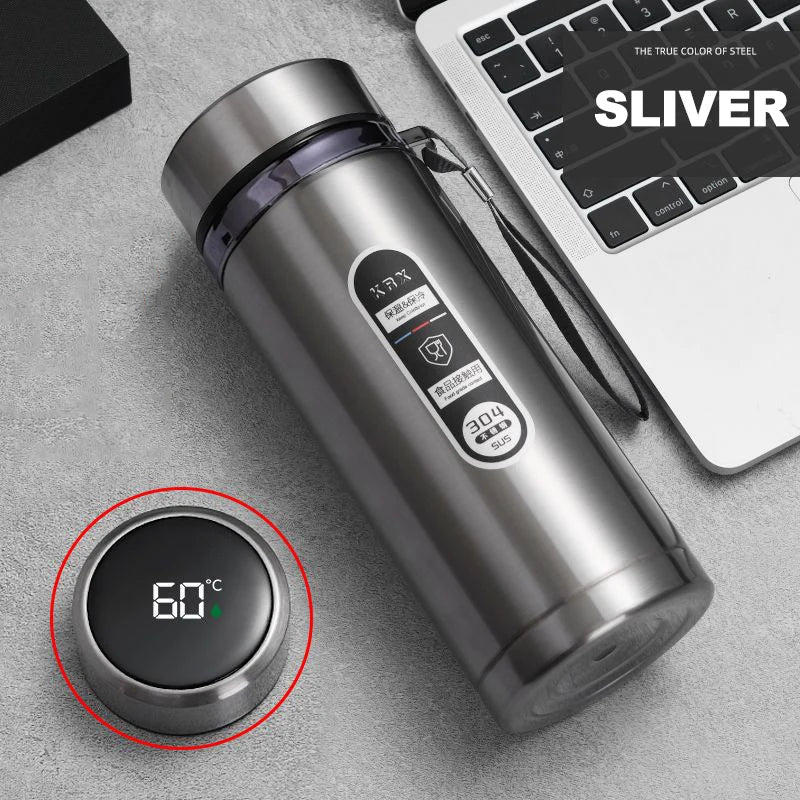 1L Stainless Steel Thermos Bottle Led Temperature Display Silver