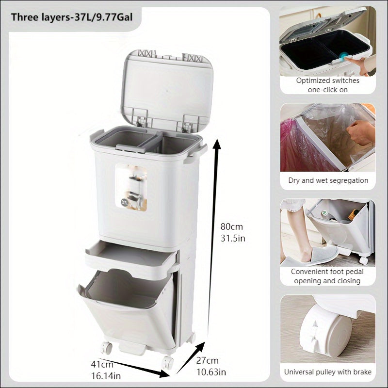Multi-Tier Kitchen Trash Can with Lid