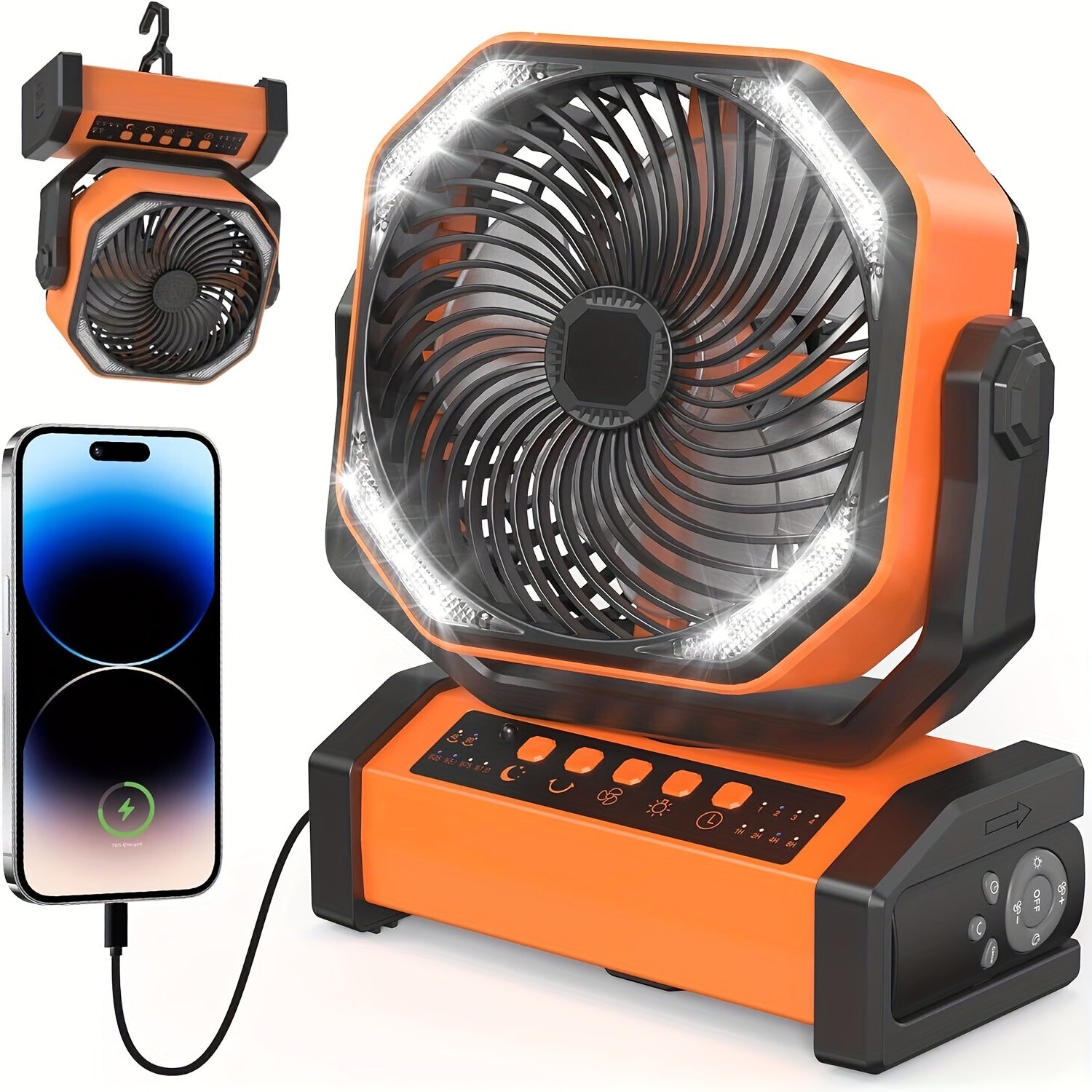 Camping Fan with LED Lantern & Hook (20000mAh)