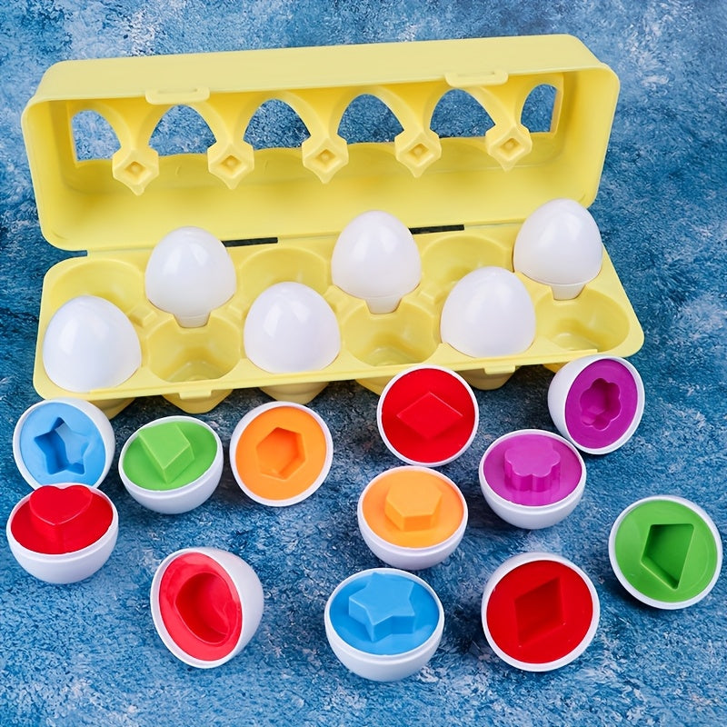 12-Pack Easter Shape Sorting Egg Toy Set for Toddlers