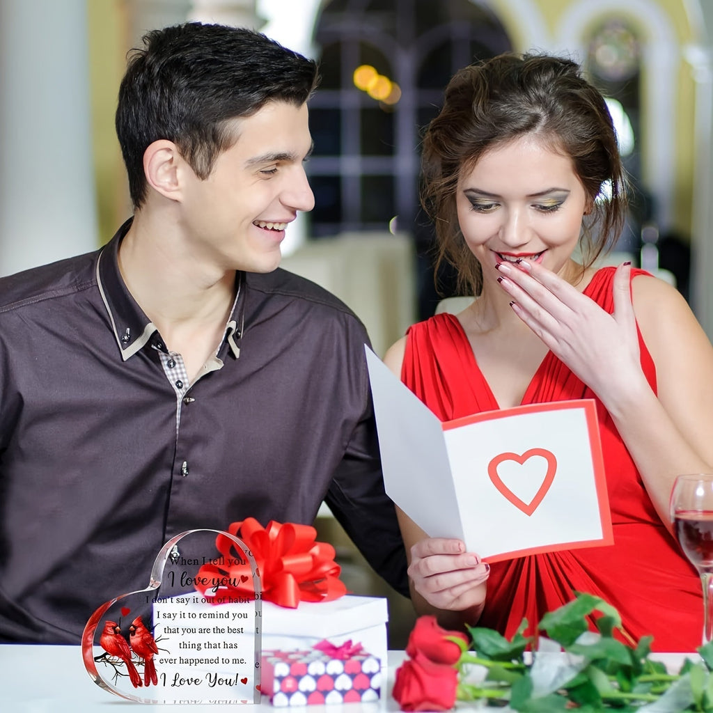 Charming Acrylic Heart-Shaped Red Bird Ornament