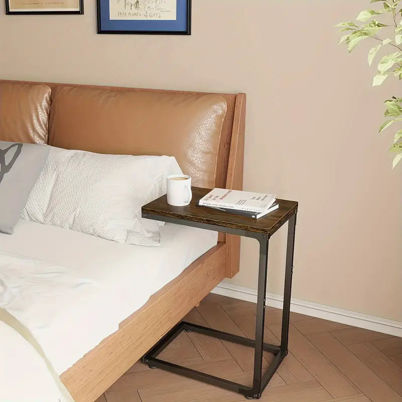 Contemporary C-Shaped Side Table in Rural Brown - Versatile and Stylish