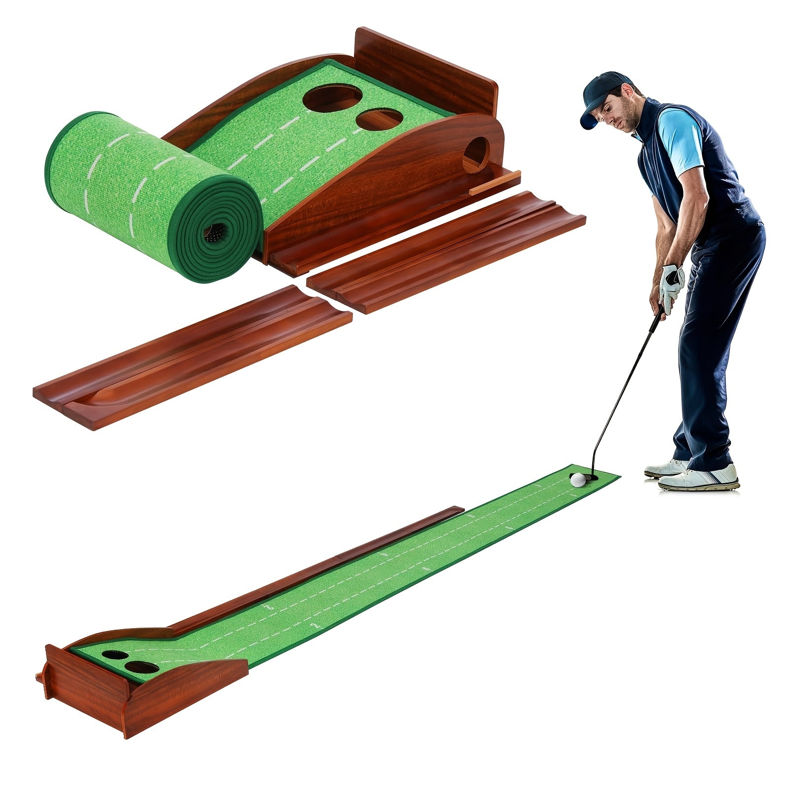 Golf Putting Mat with 2-Hole Training Design