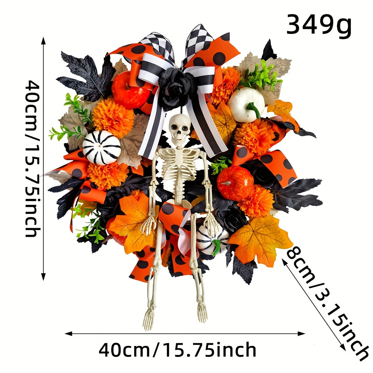Gothic Horror Wreath Skeleton Pumpkin Halloween Decor