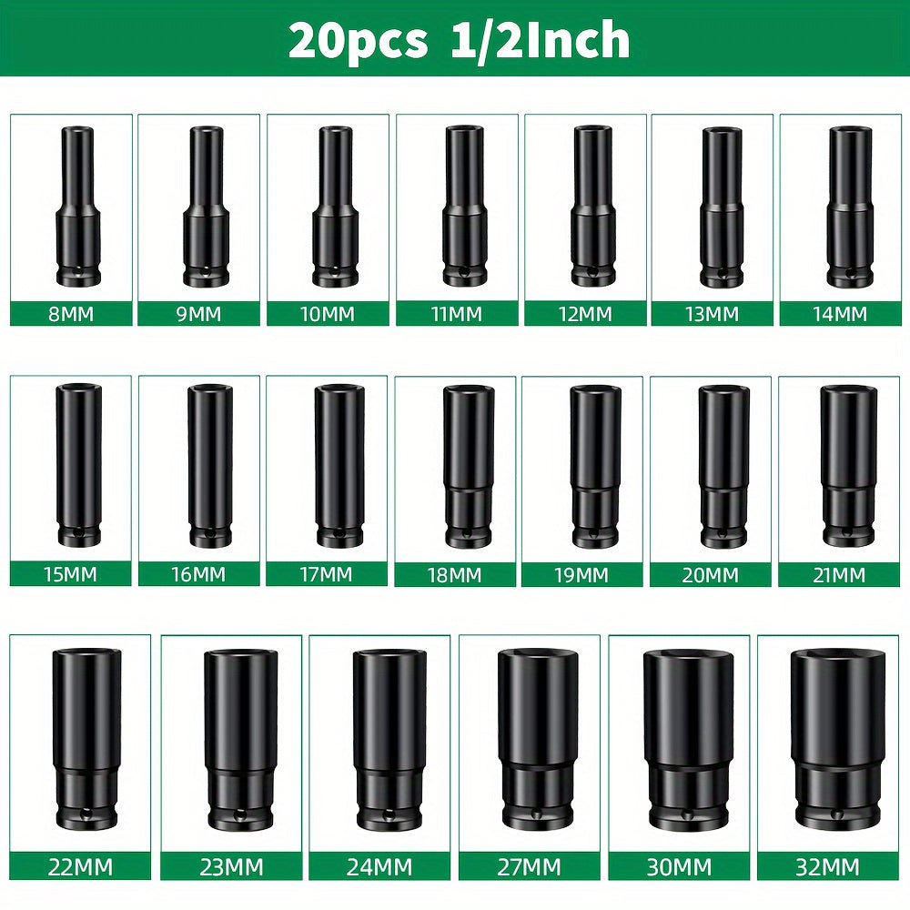 20X Metric Deep Impact Socket Set (8-32Mm)