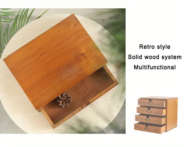 Timeless Elegance: 3-Layer Vintage Wooden Desktop Organizer