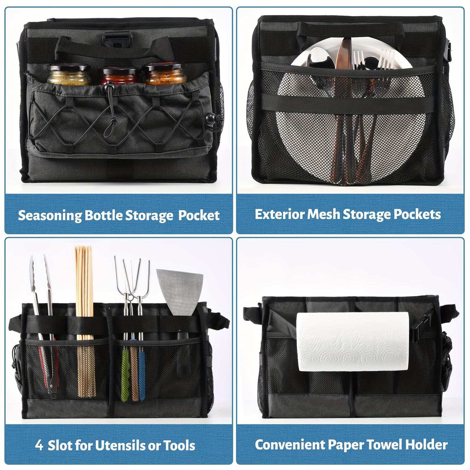 BBQ Grill Caddy with Towel Holder & Pockets