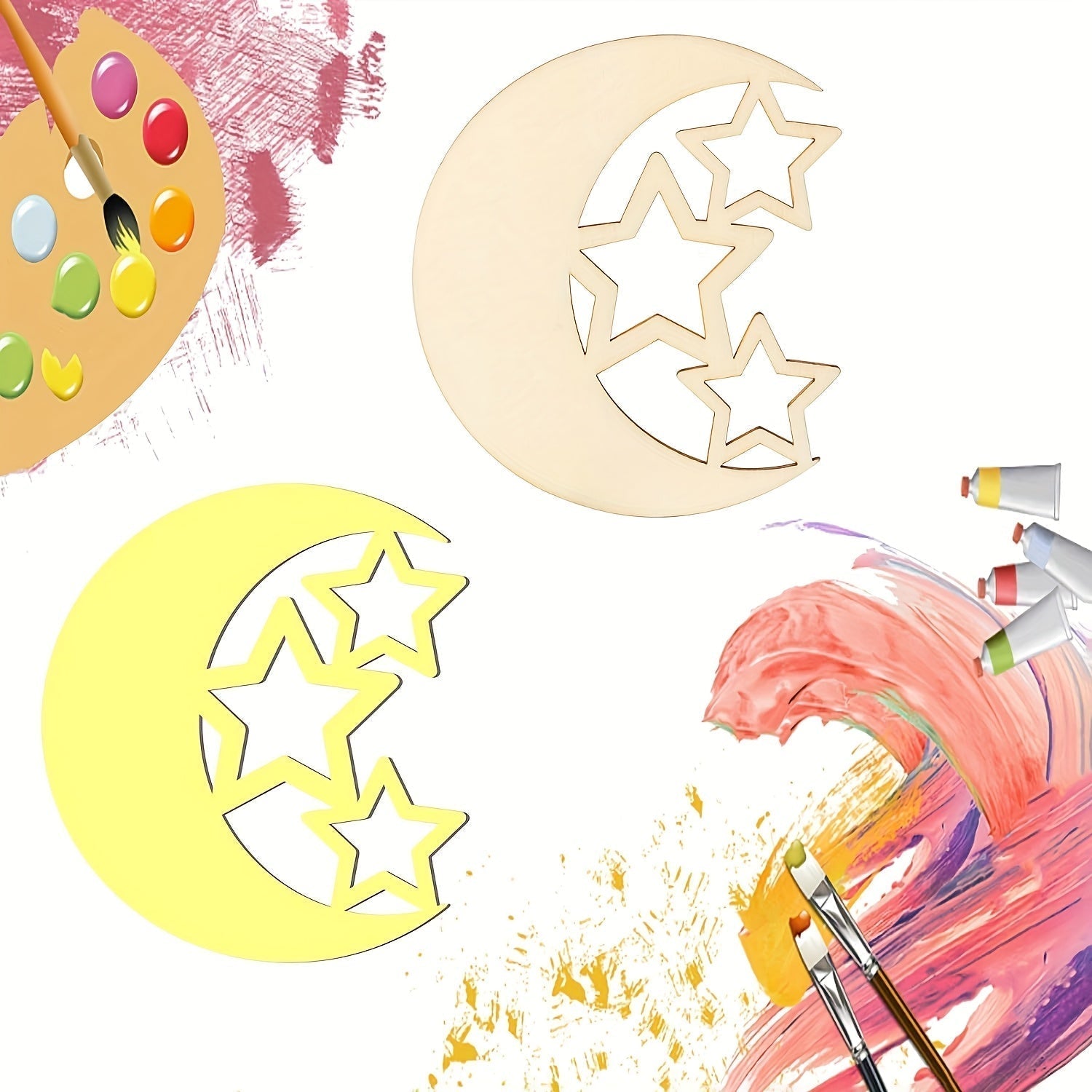 30pcs Wooden Moon Star DIY Craft Decorations