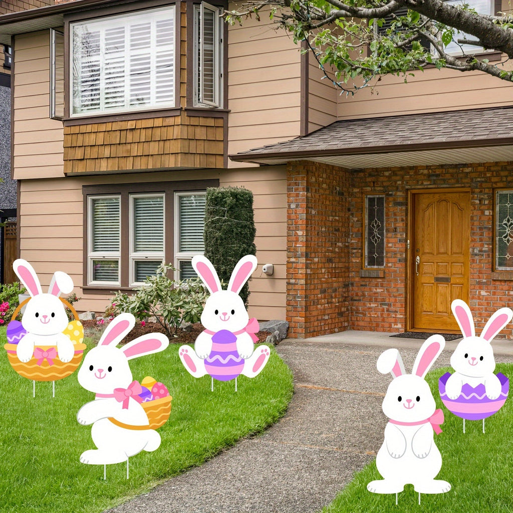 5Pcs Waterproof Bunny And Easter Eggs Yard Signs