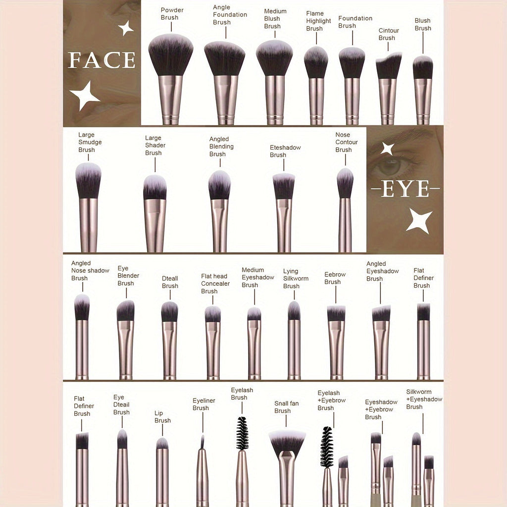 Coffee Makeup Brush Set with Sponges (55-Piece)