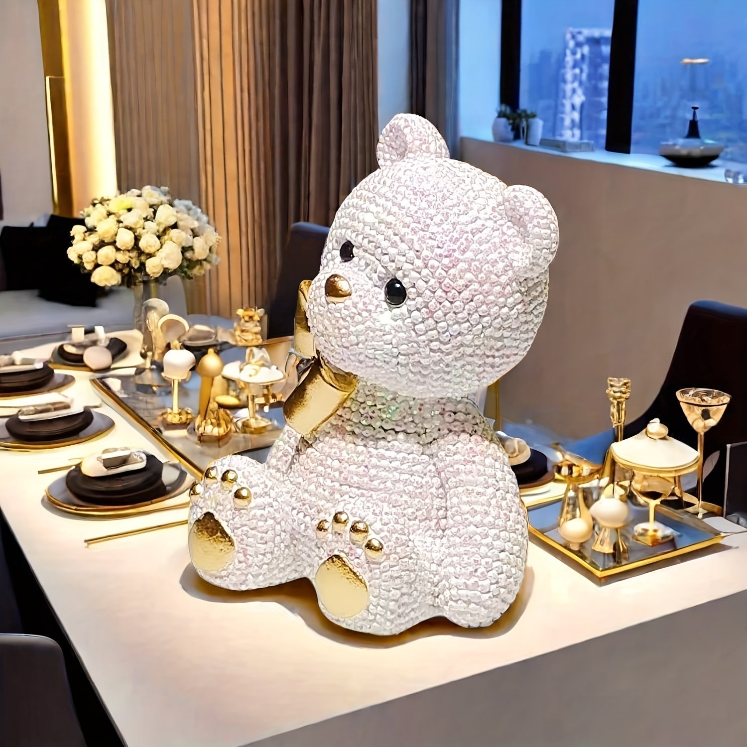 Cute Resin Bear Statue For Room Decor