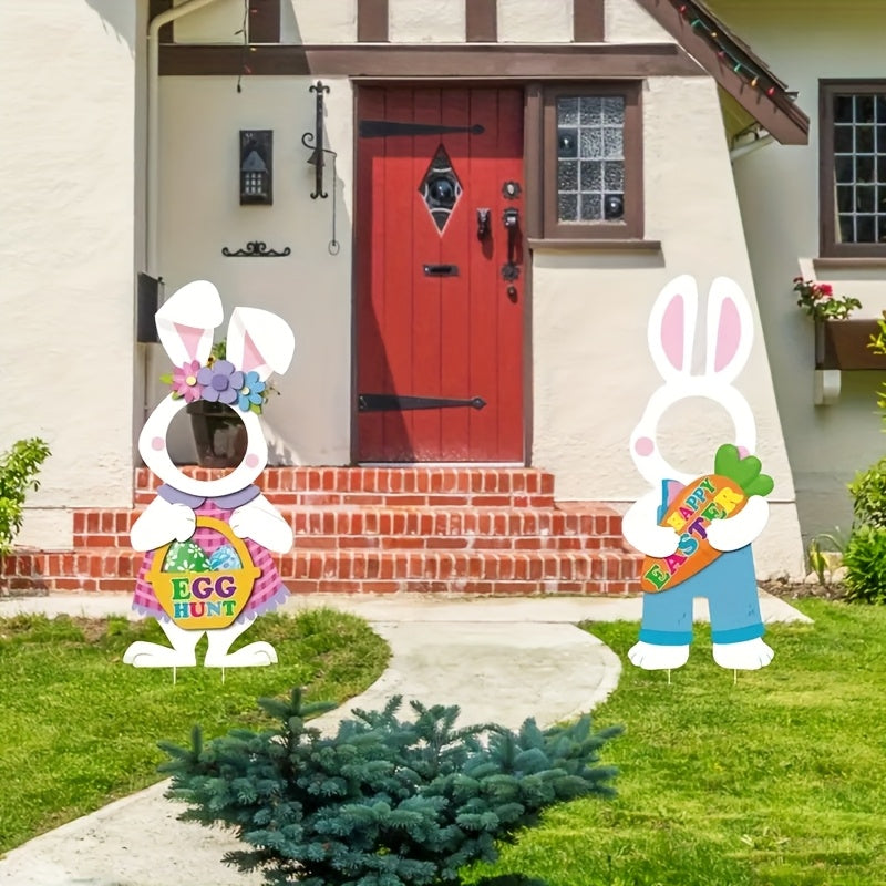 2Pcs Large Easter Bunny Yard Signs Art Decor