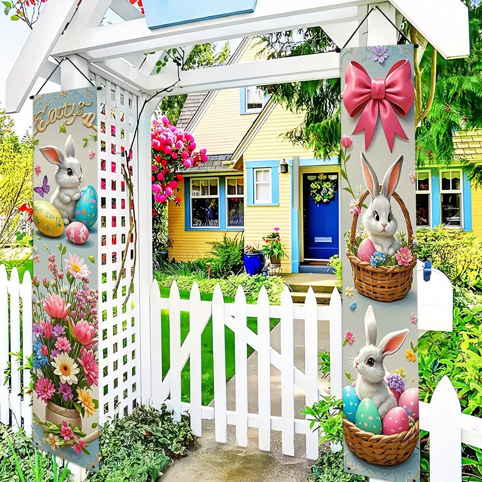 Easter Bunny Floral Door Banners 30x180cm