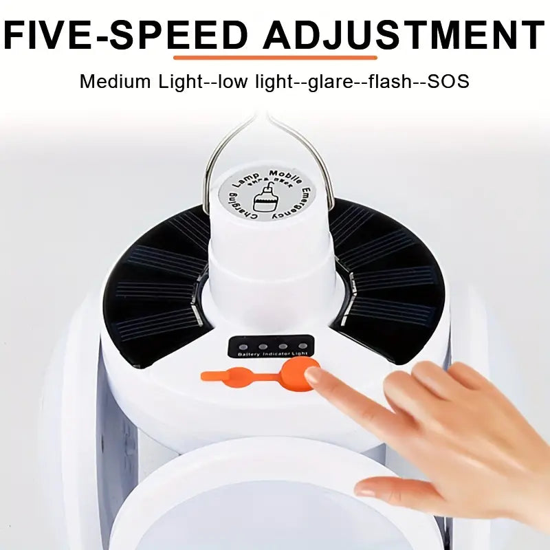 Solar Folding Light with Power Display - Portable USB Rechargeable LED Bulb
