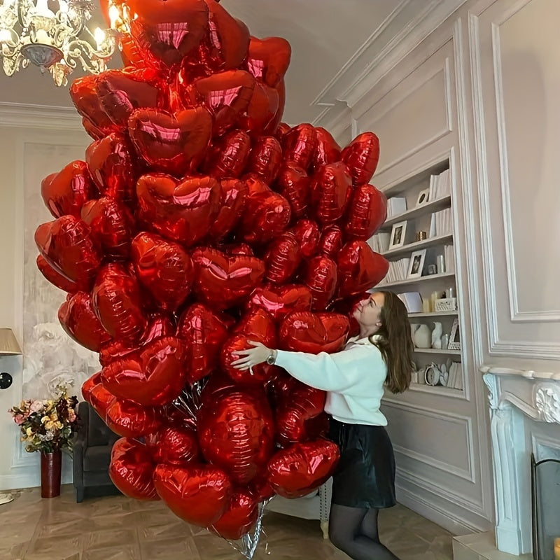 15Pcs Red Heart Love Aluminum Balloons