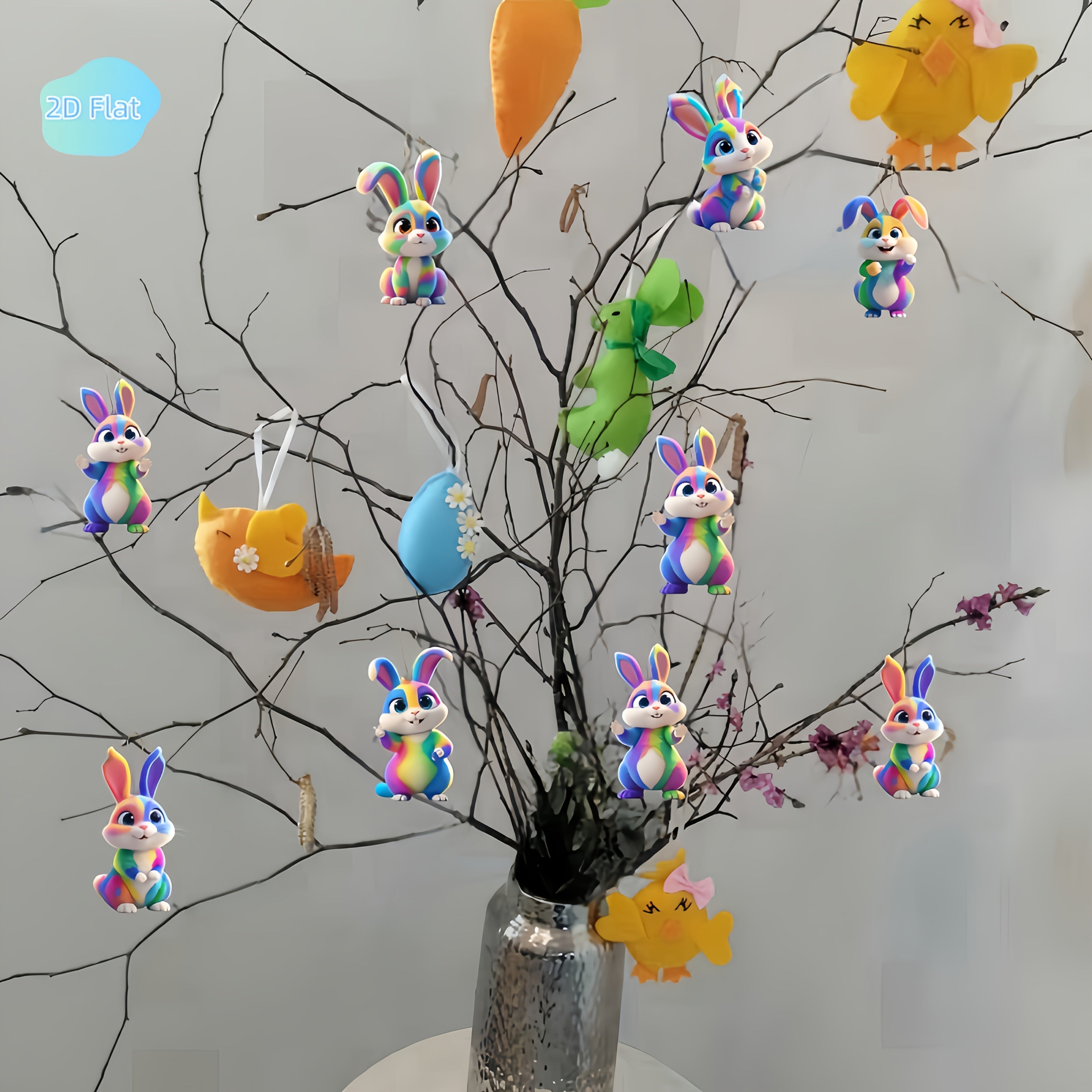 6Pcs Colorful Easter Rabbit Acrylic Ornaments