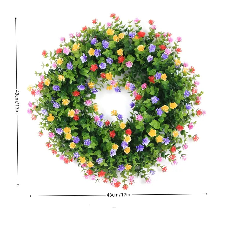 Colorful Silk Rose Flower Wreath with Eucalyptus Leaves