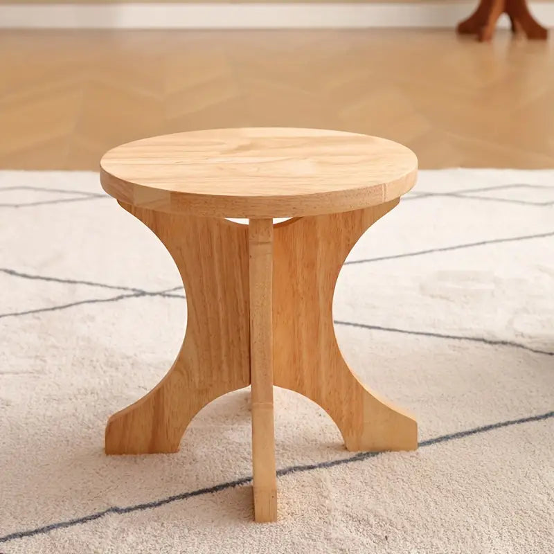 Art Deco Wooden Shoe Changing Stool - Household Solid Wood Round Stool in Wood Color