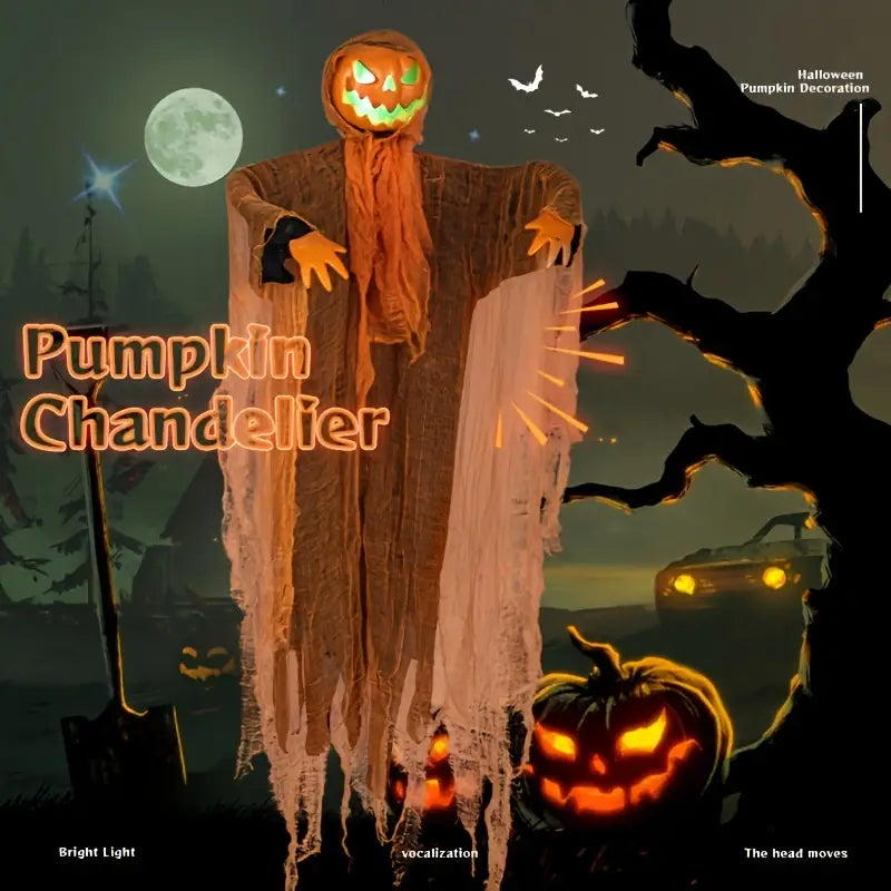 Pumpkin Hanging with Green Light & Sound