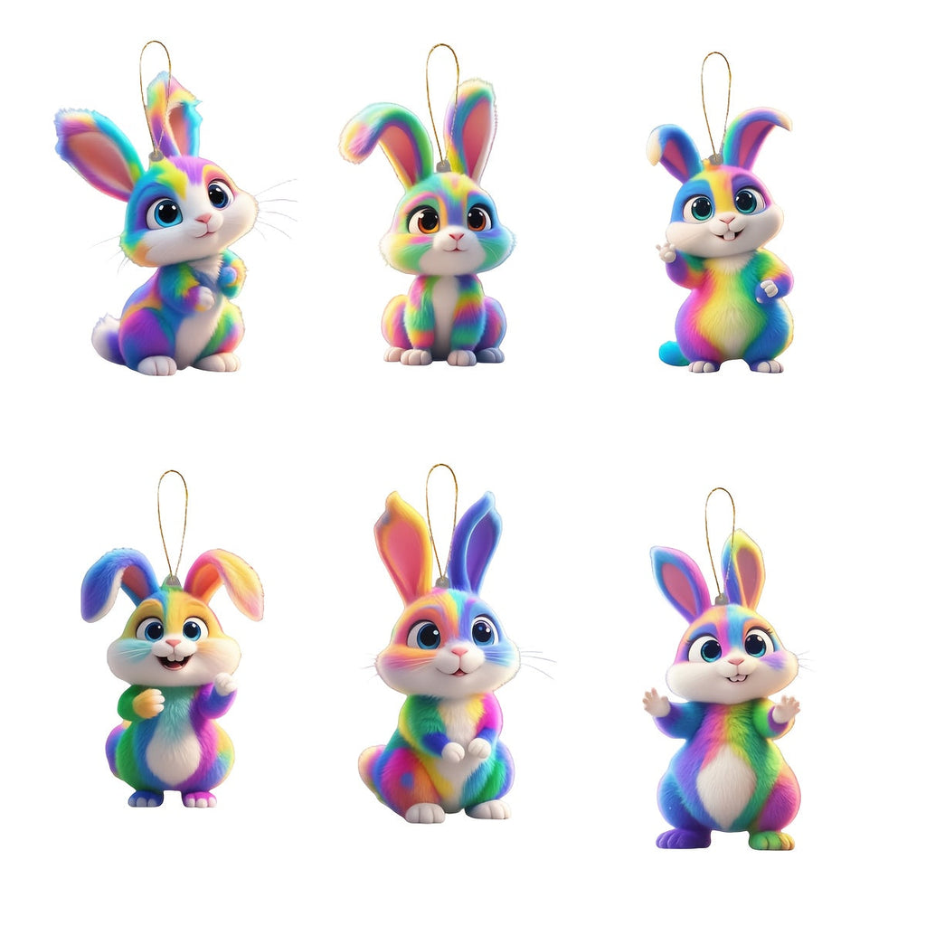6Pcs Colorful Easter Rabbit Acrylic Ornaments