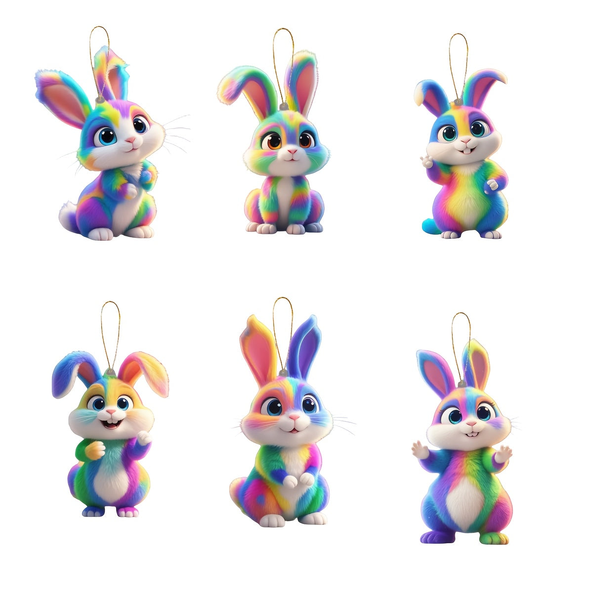 6Pcs Colorful Easter Rabbit Acrylic Ornaments